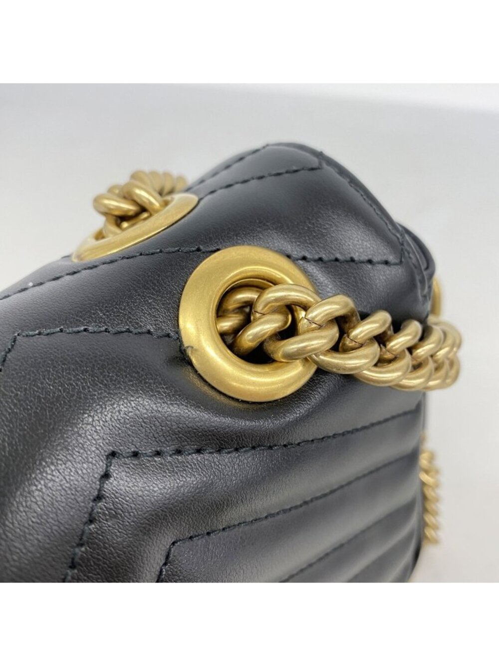 Gucci Shoulder Bag GG Marmont Leather Black Gold - Picture 8 of 12